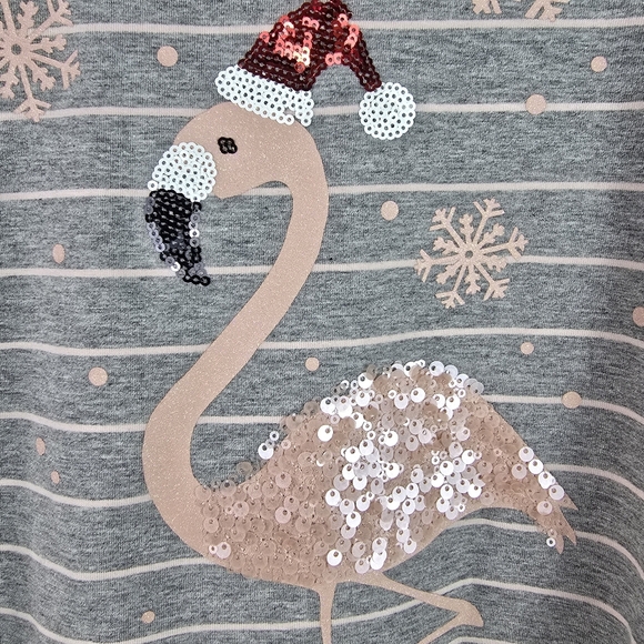 NWOT Christopher&Banks Christmas Sequin Flamingo 3/4 Sleeve Grey & Pink Stripe S - Picture 4 of 9